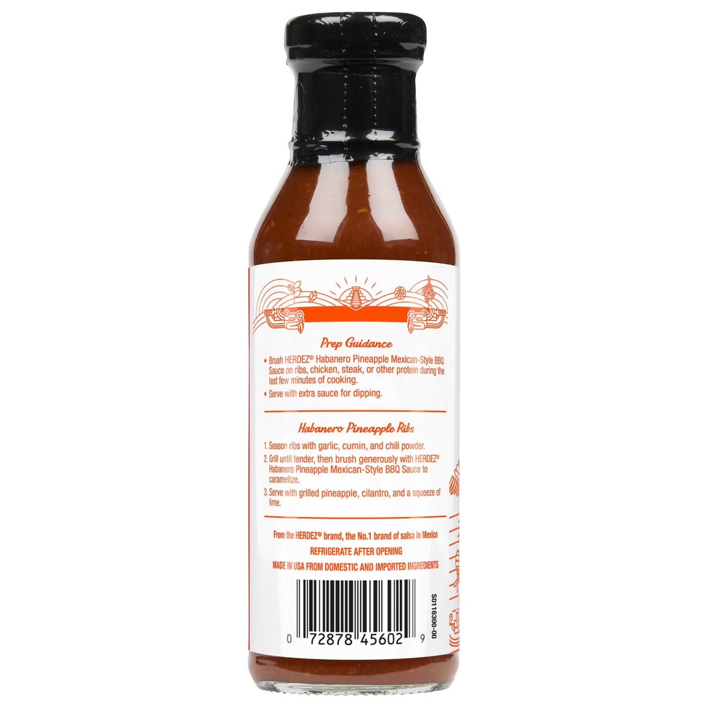 HERDEZ Habanero Pineapple Mexican-Style BBQ Sauce Hot, 12oz Glass Bottle