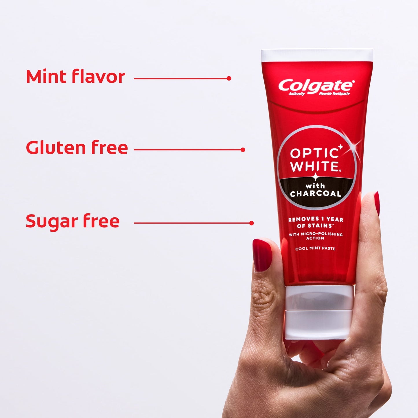 Colgate Optic White with Charcoal Teeth Whitening Toothpaste, Anticavity Toothpaste with Fluoride, Cool Mint Flavor, 3.8 oz