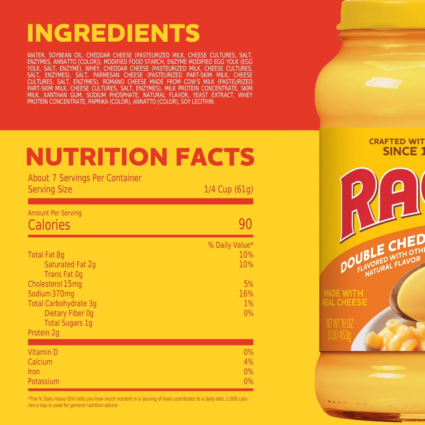 RAGU Double Cheddar Cheese Sauce, 16 oz, For Pasta Sauce and More