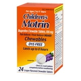 (3 pack) Children's Motrin Dye-Free Ibuprofen Chewable Tablets, Grape, 24 Ct
