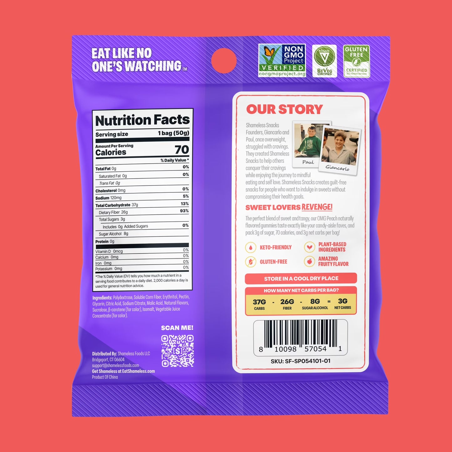 Shameless Snacks - Low Calorie Snacks, Low Carb Keto Gummies (Gluten Free) - 1 Pack OMG Peach