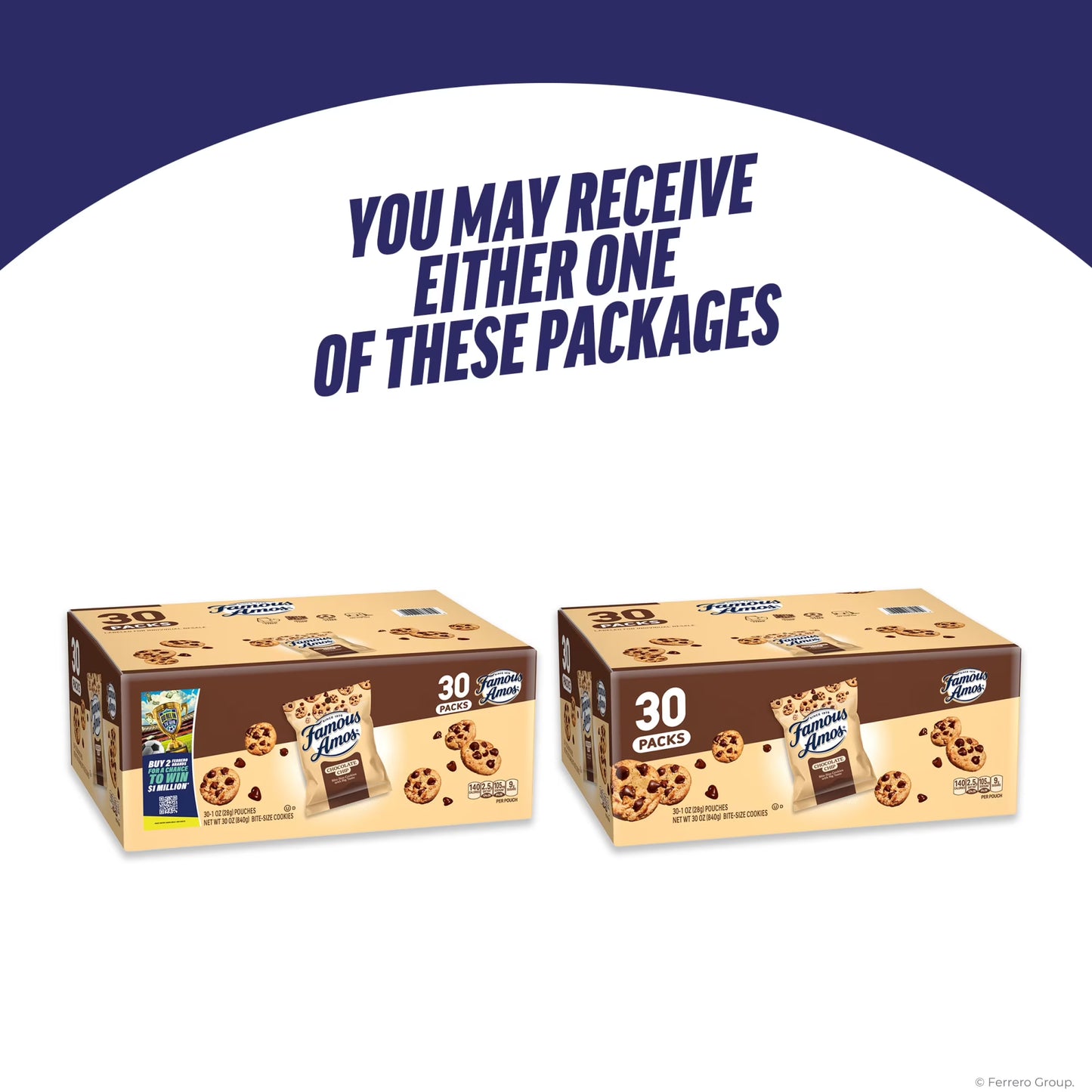 Famous Amos Classic Chocolate Chip Cookies, Bite-size cookies, Sweet Treats, 30 Pack Box, 1 oz Bag