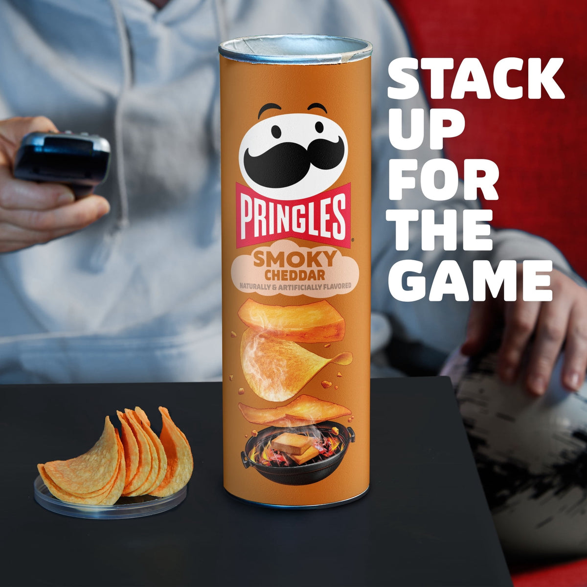 Pringles Smoky Cheddar Potato Crisps Chips, Lunch Snacks, 5.5 oz Canister