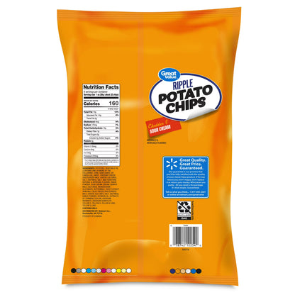 Great Value Rippled Cheddar & Sour Cream Potato Chips, 8 oz Bag