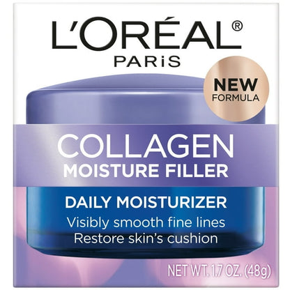 L'Oreal Paris Collagen Moisture Filler Face Cream, Anti-Aging Face Moisturizer, Non-Greasy Skin Care Formula for Up to 48HR Hydration, 1.7oz