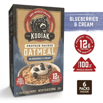 Kodiak Protein-Packed Blueberries and Cream Instant Oatmeal Packets, 1.76 oz (6 Count)