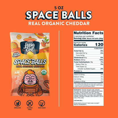 LesserEvil Space Balls, Real Cheese, 5oz