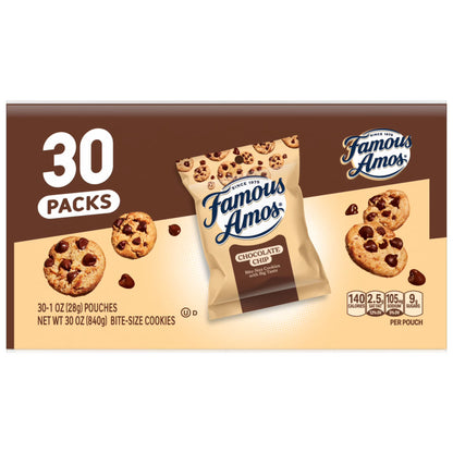 Famous Amos Classic Chocolate Chip Cookies, Bite-size cookies, Sweet Treats, 30 Pack Box, 1 oz Bag