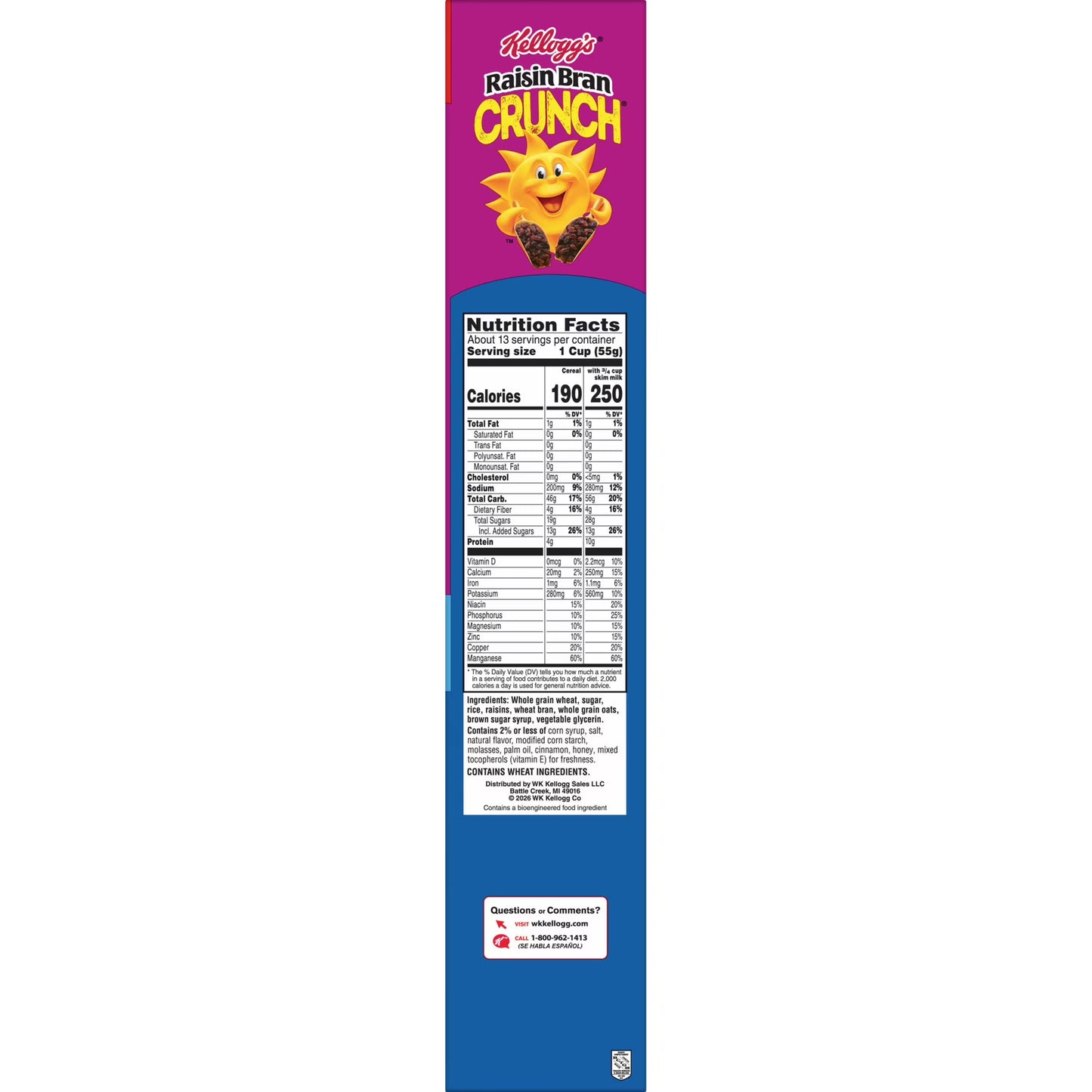 Kellogg's Raisin Bran Crunch Breakfast Cereal, Good Source of Fiber, Mega Size, 26.7 oz