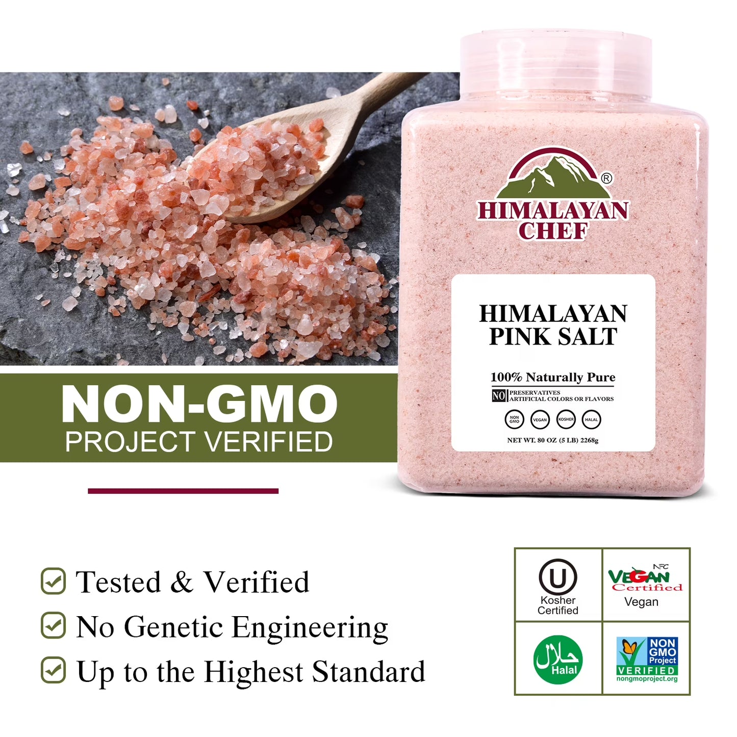 Himalayan Chef Himalayan Pink Salt Fine Grain, Plastic Jar-5 lbs