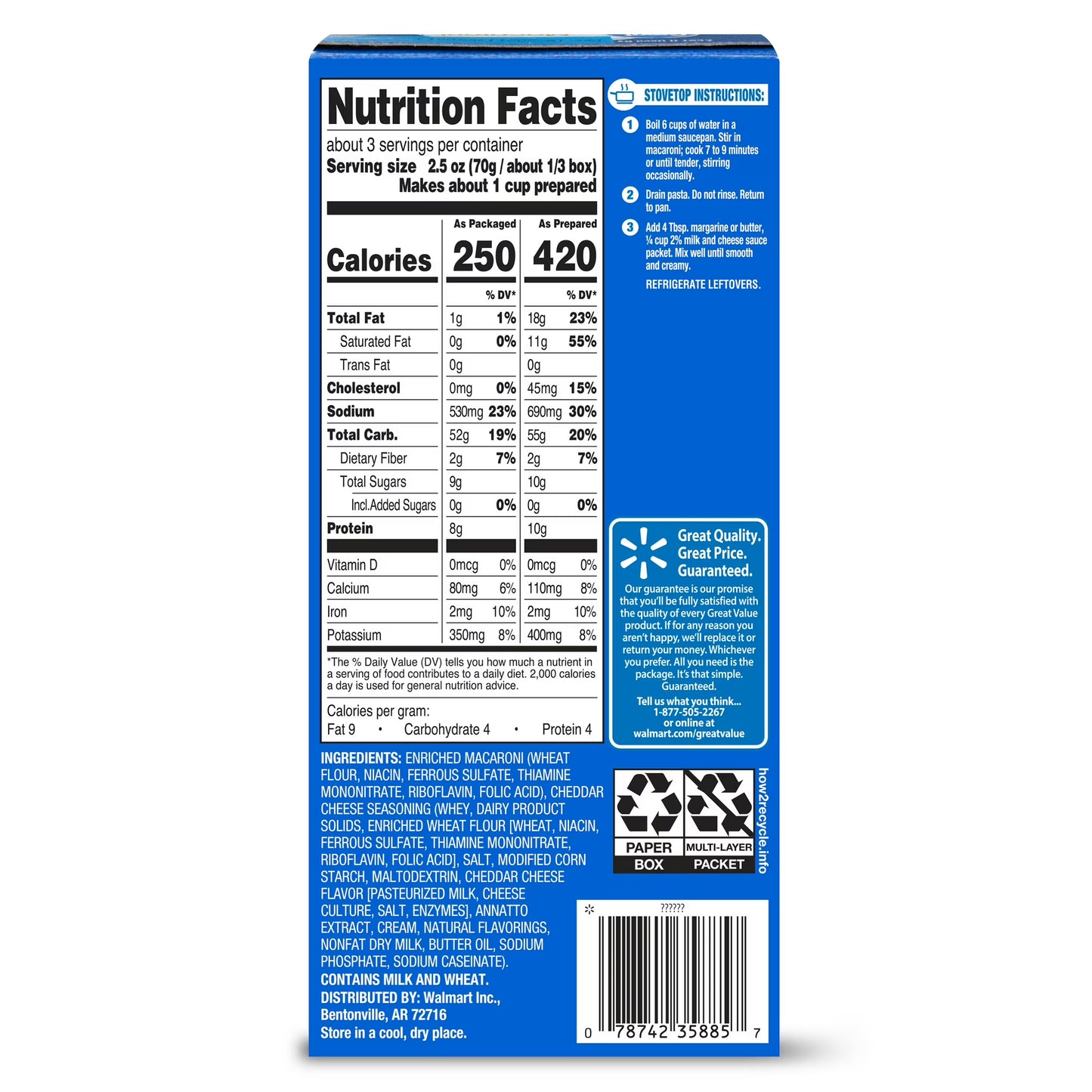 (12 pack) Great Value Original Macaroni & Cheese, 7.25 oz