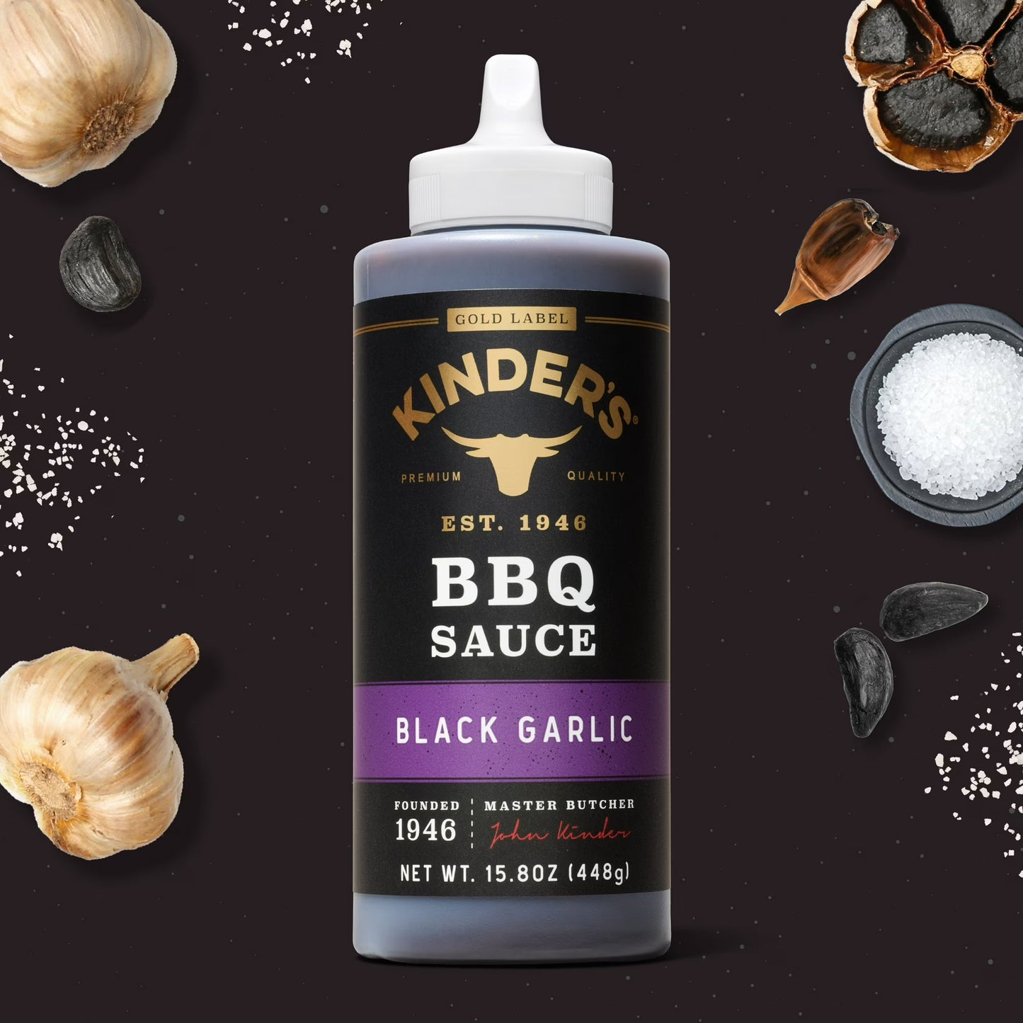 (6 pack) Kinder's Gold Label Black Garlic BBQ Sauce, 15.8 oz Squeeze Bottle