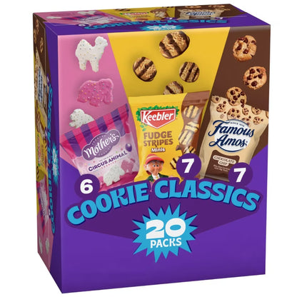 Assorted Cookie Classics Variety Pack - Mother’s Circus, Keebler Fudge Stripes & Famous Amos, 20 Pouch Box, 20 oz