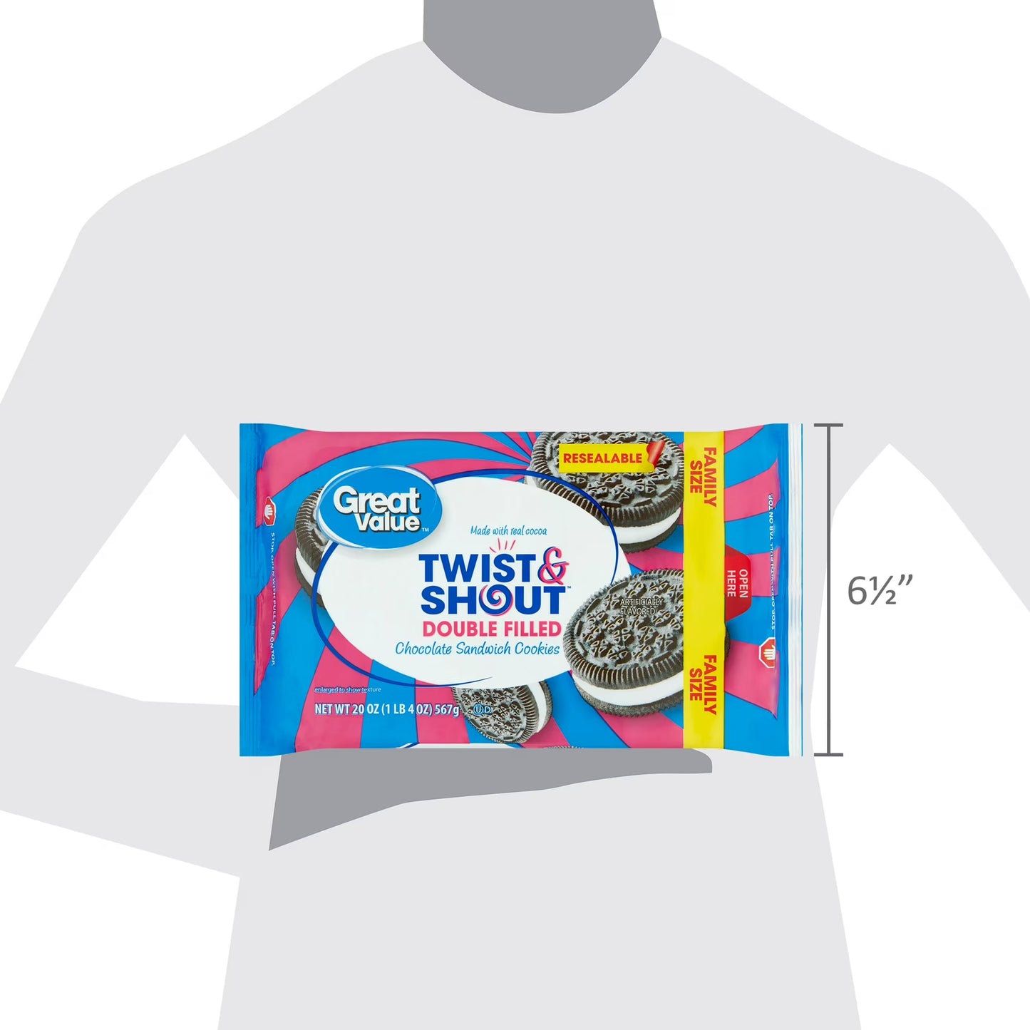 Great Value Twist & Shout Double Filled Chocolate Sandwich Cookies, Family Size, 20 oz