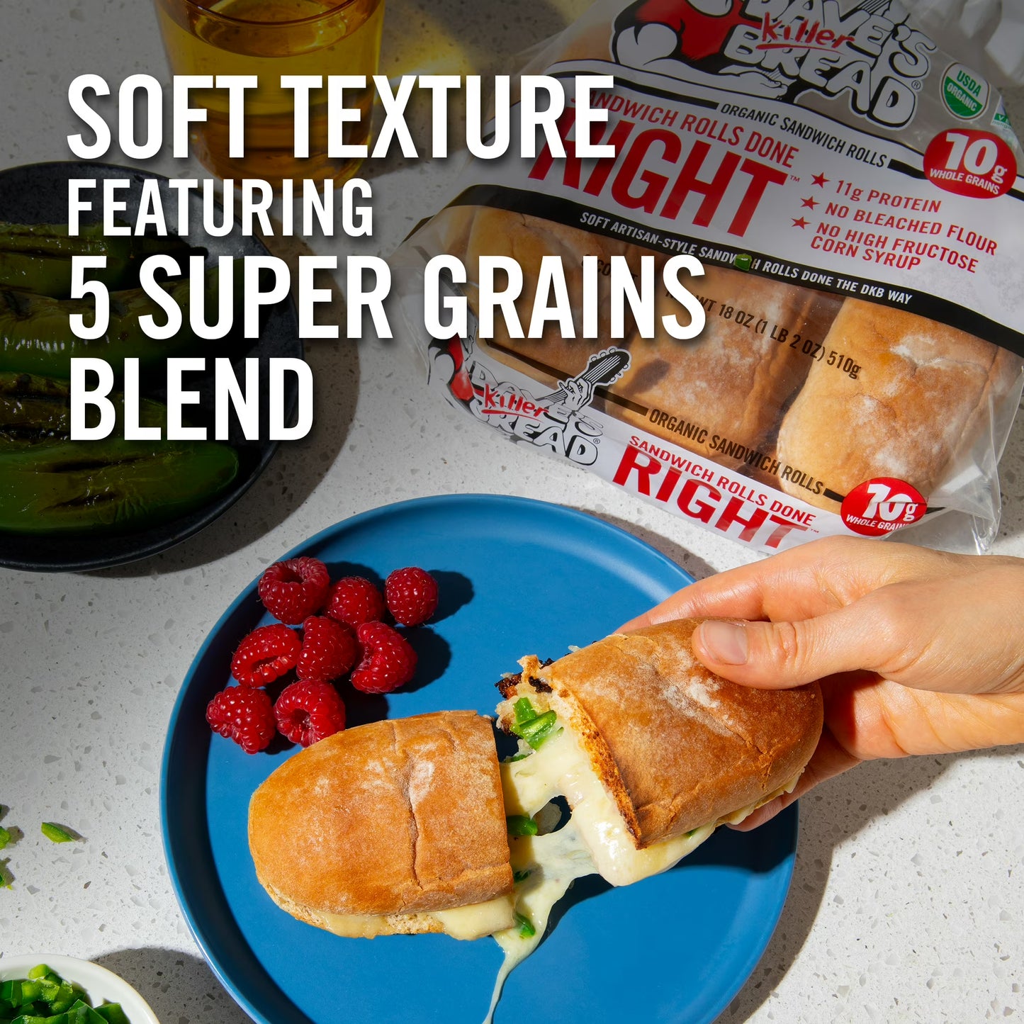 Dave's Killer, Bread Sandwich Rolls Done Right, Organic White Bread Sandwich Rolls, 6 Count