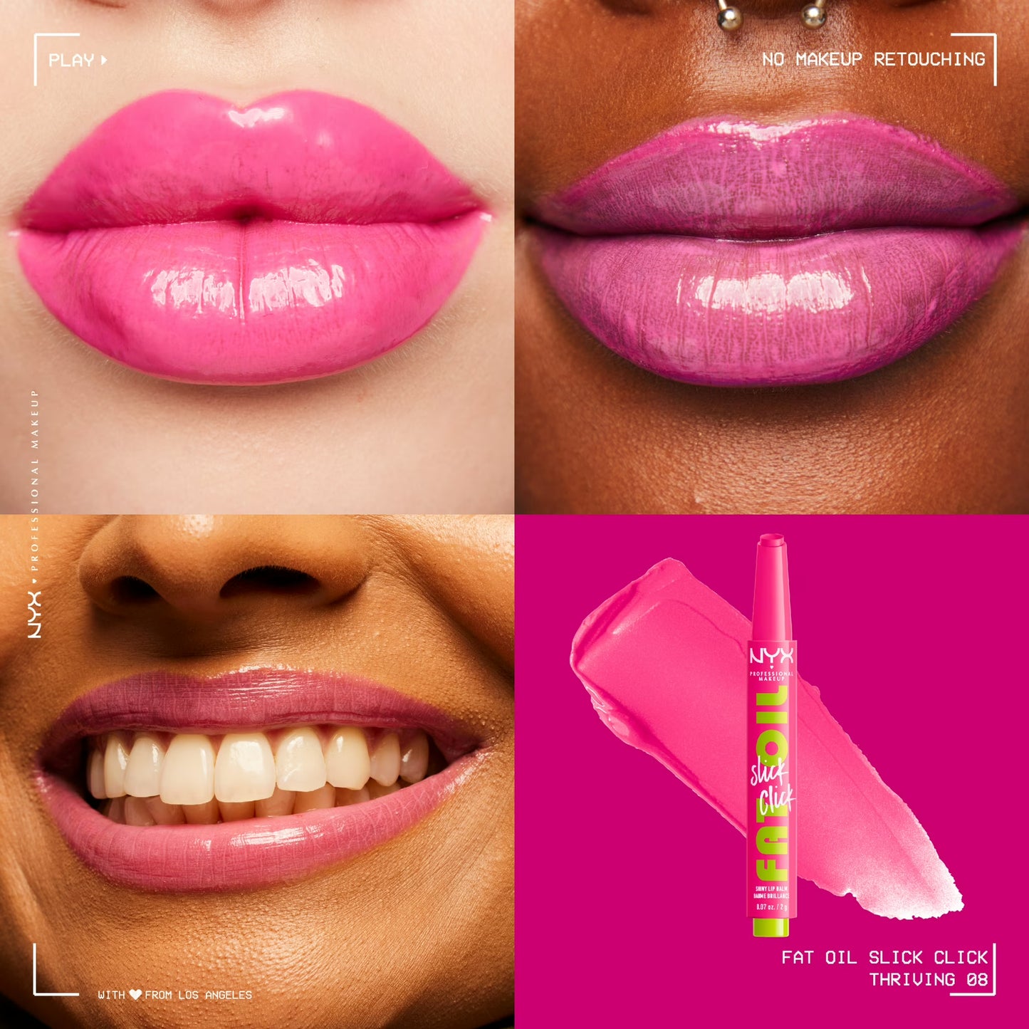 NYX Professional Makeup Fat Oil Slick Click Hydrating Tinted Lip Gloss with Lightweight Hydration, Thriving, 0.07 oz