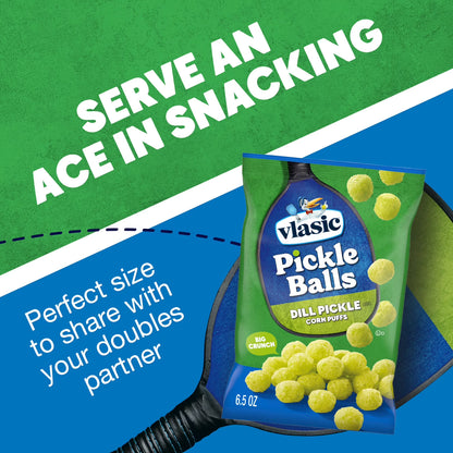 Vlasic Pickle Balls, Dill Pickle Flavored Corn Puffs, Pickleball Gifts, Father’s Day Snacks for Dad, 6.5 oz.