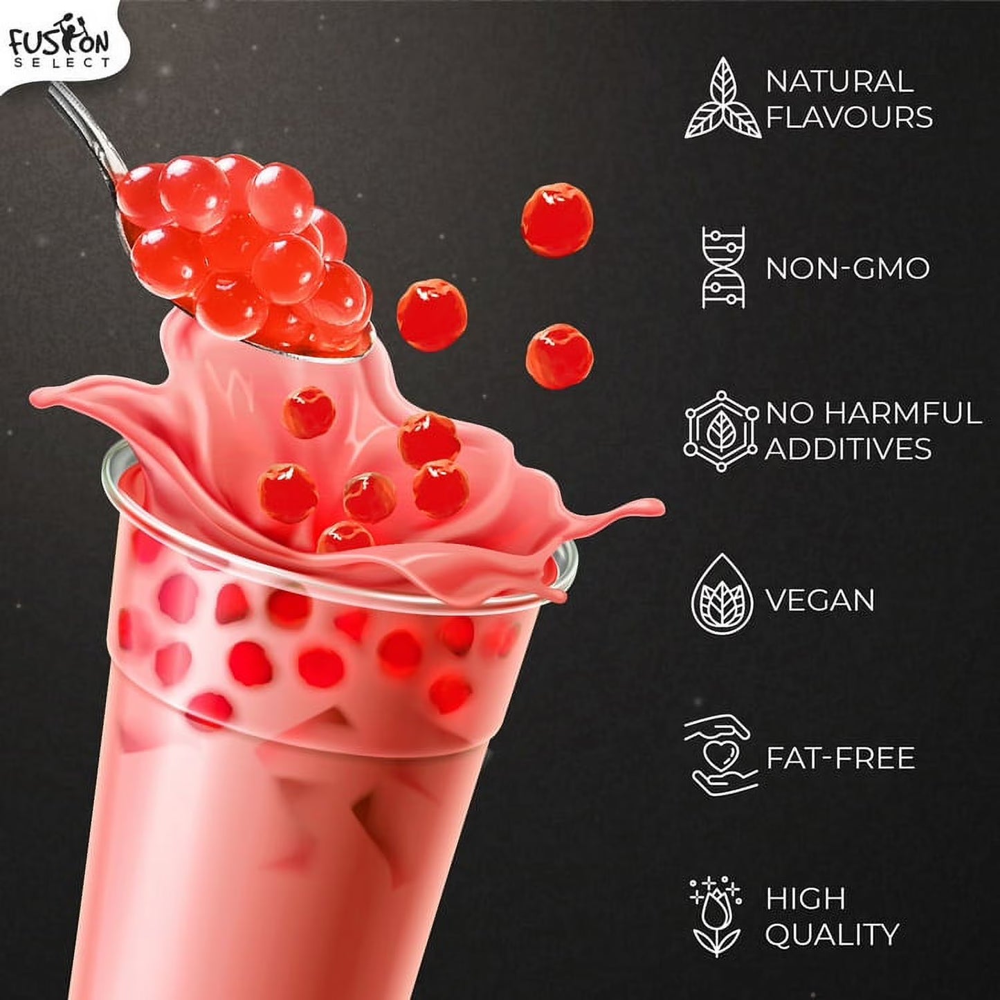 Fusion Select Bursting Boba Popping Boba Pearls - Fruit Tea Snack Toppings (Strawberry)