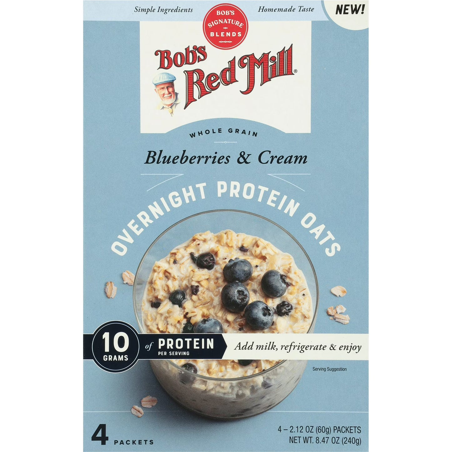 Bob's Red Mill Blueberries & Cream Overnight Instant Protein Oats, 8.47 oz (4 Count)