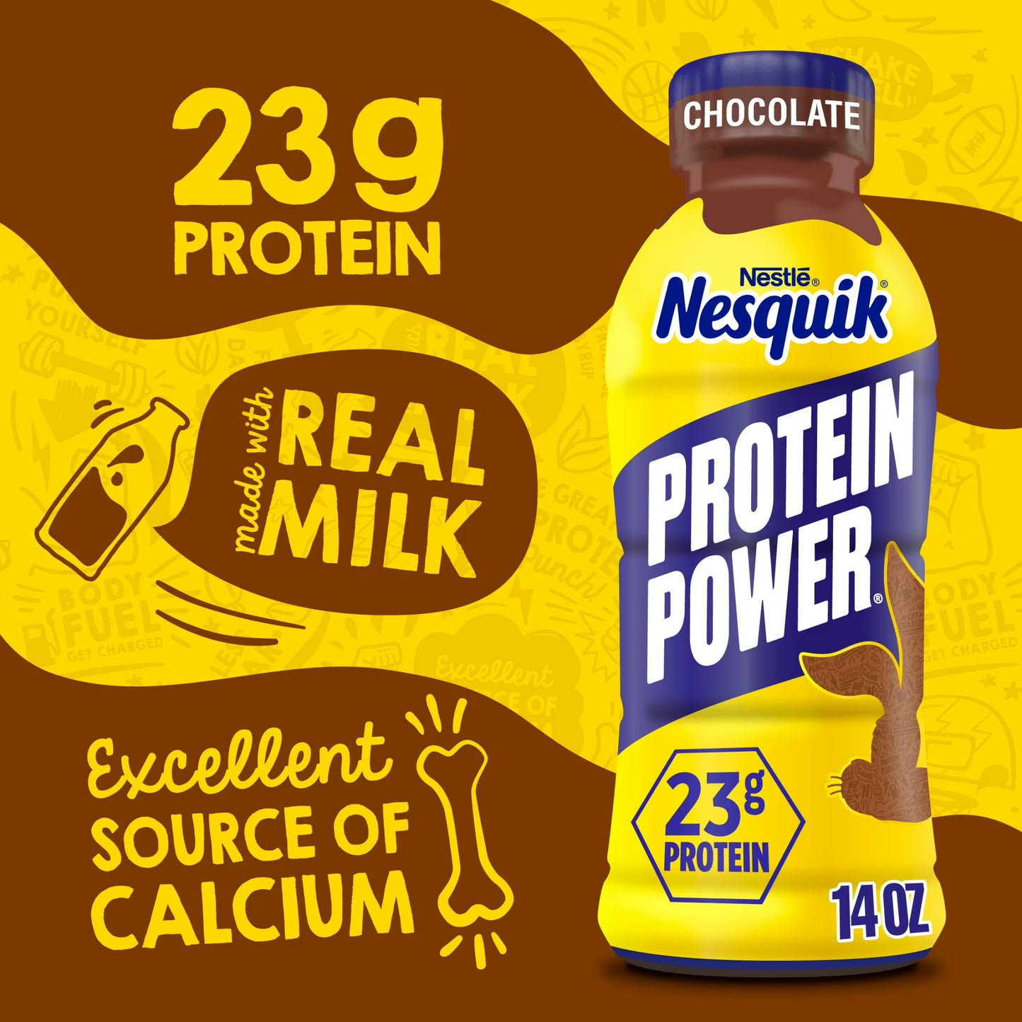 Nesquik Protein Power, Chocolate Protein Milk Beverage, 23g Protein per Bottle, Ready to Drink, 14 oz Bottle 14 fl oz