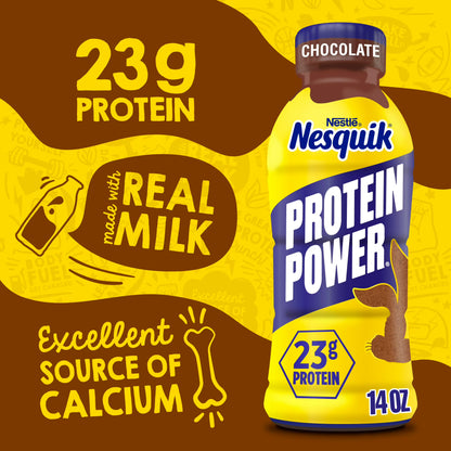 Nesquik Protein Power, Chocolate Protein Milk Beverage, 23g Protein per Bottle, Ready to Drink, 14 oz Bottle 14 fl oz