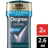 Degree Men Antiperspirant Deodorant 72-Hour Sweat and Odor Protection Cool Rush Antiperspirant For Men With Body Heat Activated Technology, 2.6 oz Twin Pack
