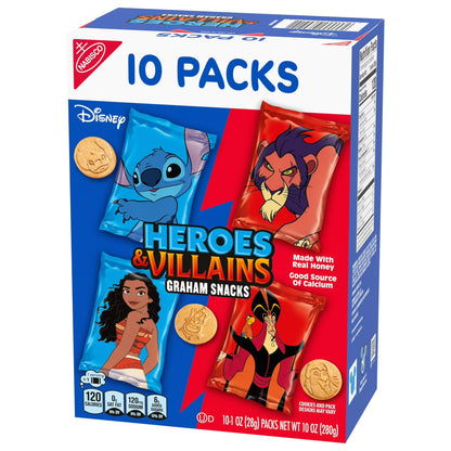 Disney Heroes and Villains Graham Snacks, Custom Cookies Variety Pack, Kids Snacks, 10 Snack Packs