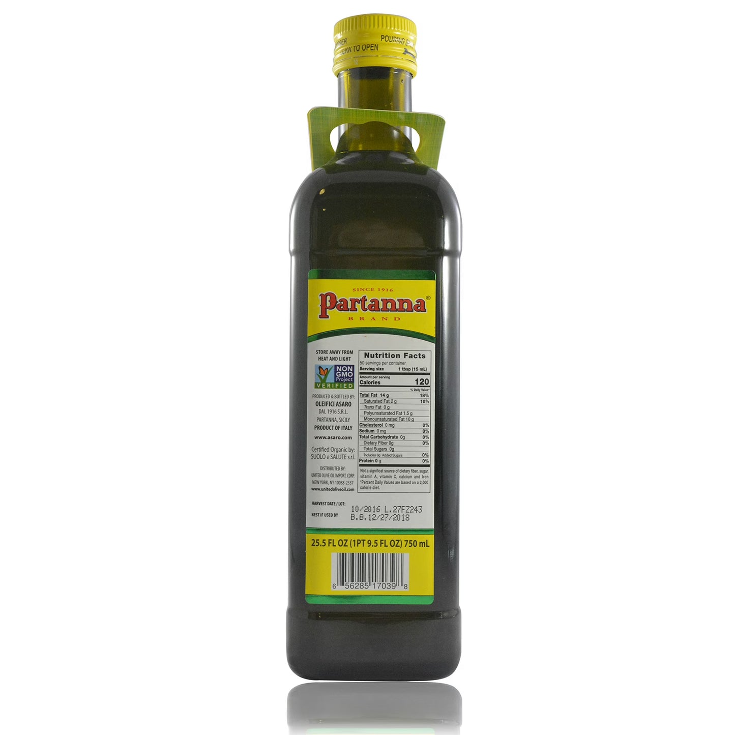 (2 pack) Partanna Organic Extra Virgin Olive Oil - Premium 100% Castelvetrano Oil - High Polyphenol - First Cold Pressed - Early Harvest in Sicily - Award Winning Italian EVOO -Monovarietal - 25.5oz (750 ML)