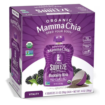 (2 pack) Mamma Chia Chia Squeeze Vitality Snack - Blackberry Bliss, 3.5 Ounce Pouches, 4 Count