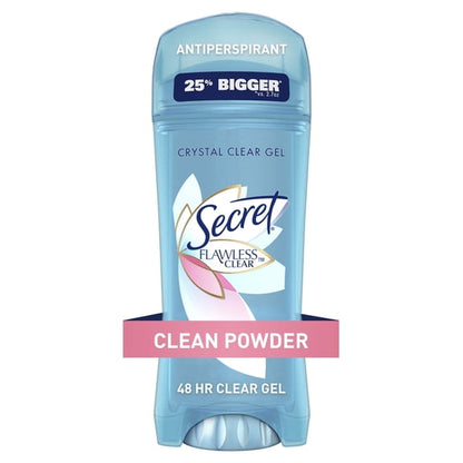 (3 pack) Secret Flawless Clear Gel Antiperspirant and Deodorant for Women, Clean Powder, 3.4 oz
