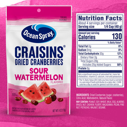 Ocean Spray Sour Watermelon Flavored Craisins Dried Cranberries, 6oz