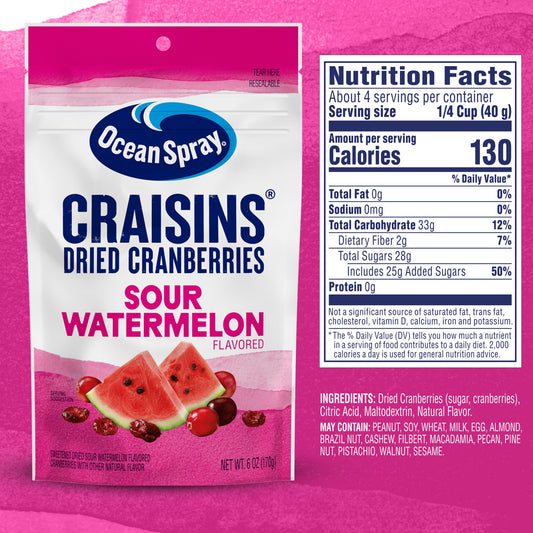 Ocean Spray Sour Watermelon Flavored Craisins Dried Cranberries, 6oz