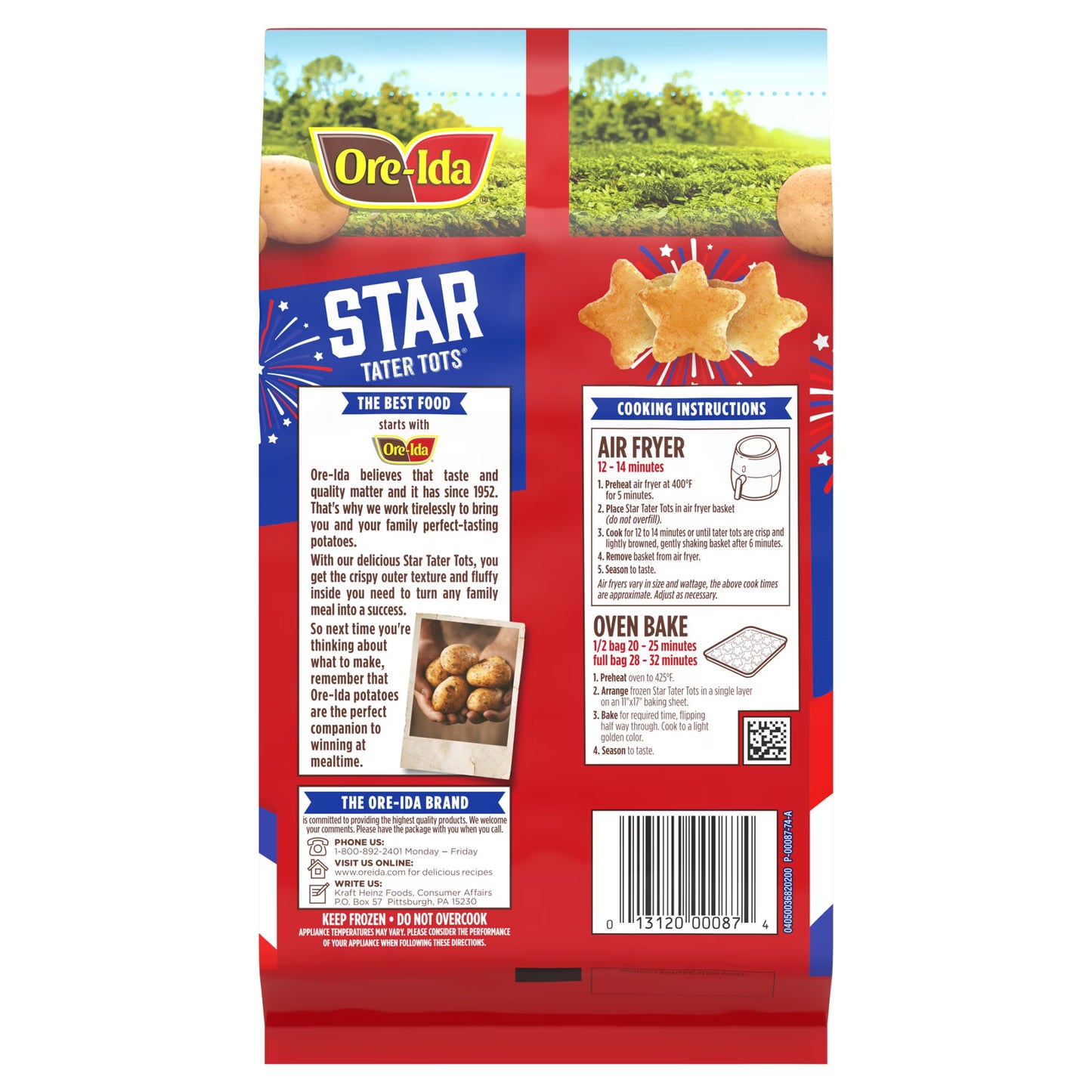Ore-Ida Star Shaped Tater Tots Seasoned Shredded Frozen Potatoes, 1 Bag, for Easy Snacks and Dinner Sides, Gluten-Free, 28 oz