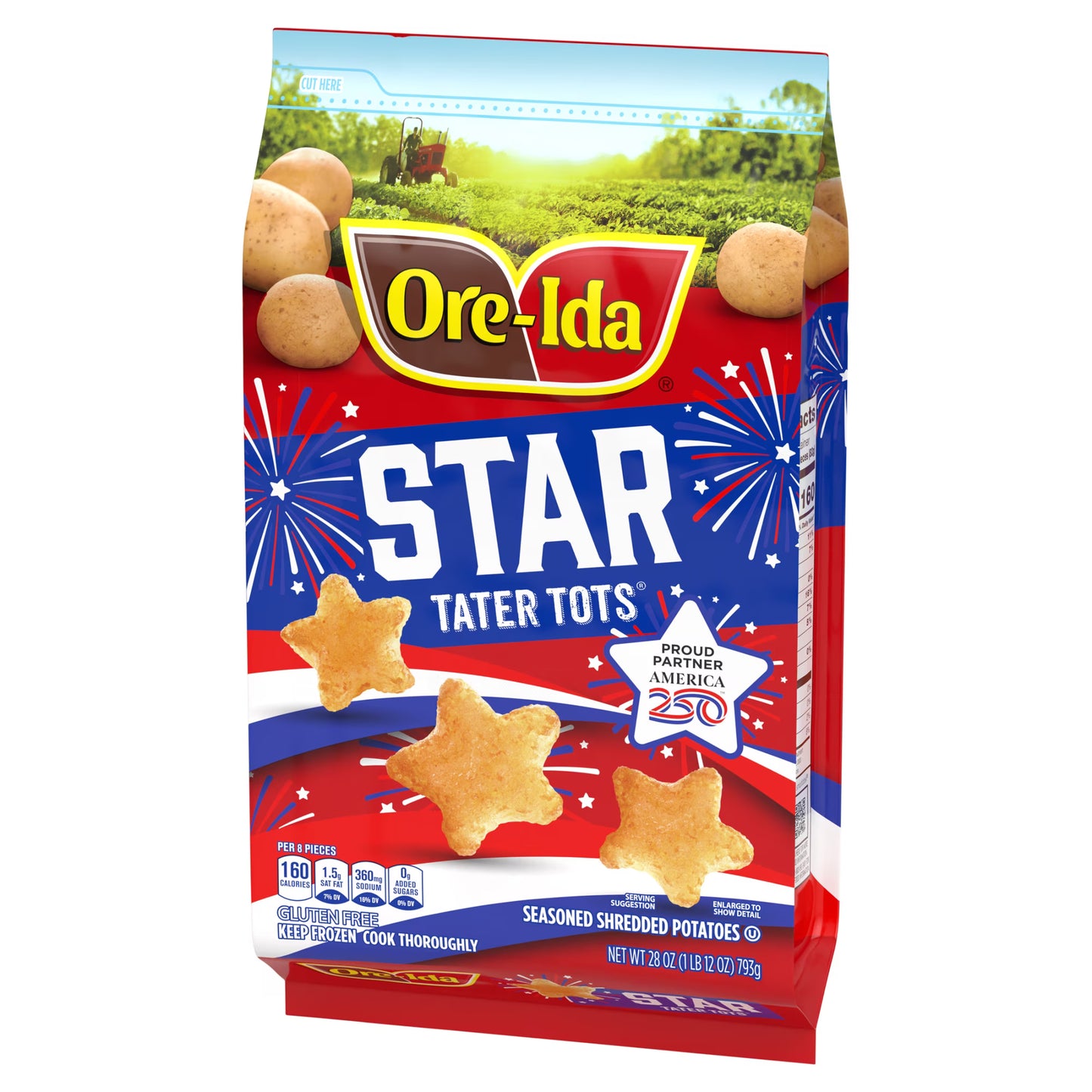 Ore-Ida Star Shaped Tater Tots Seasoned Shredded Frozen Potatoes, 1 Bag, for Easy Snacks and Dinner Sides, Gluten-Free, 28 oz