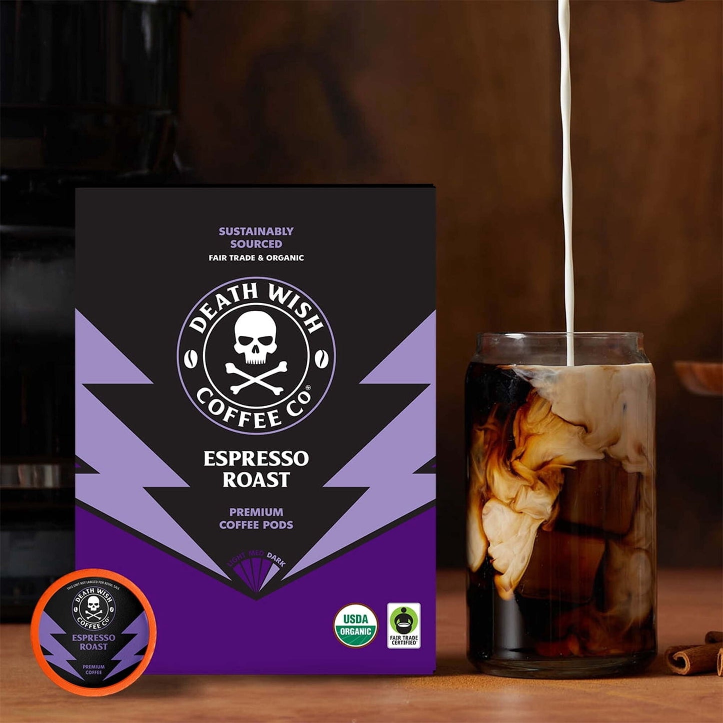 Death Wish Coffee Co., Organic and Fair Trade, Single Serve Coffee Pods, Espresso Roast, 18 Count
