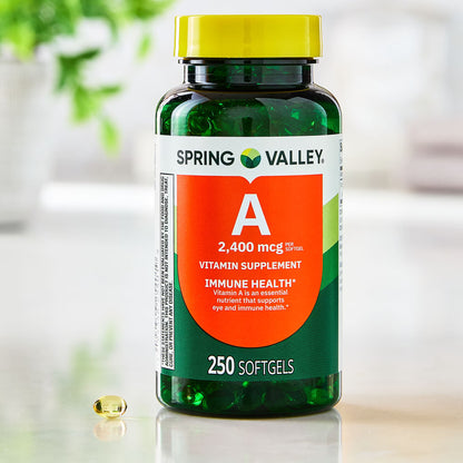 Spring Valley Vitamin A Supplement 2,400mcg Per Softgels, 250 Count