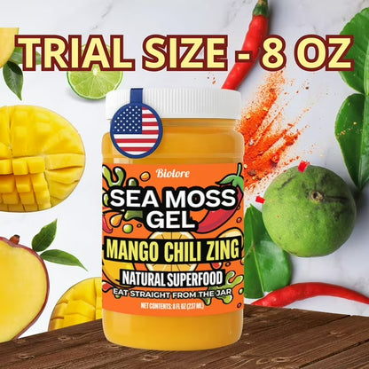 Sea Moss Gel – Mango Chili Zing 8oz Raw Wildcrafted Irish Sea Moss, Vegan Superfood, Essential Vitamins & Trace Minerals, Jam, Jelly & Spread Gifts, Made in the USA