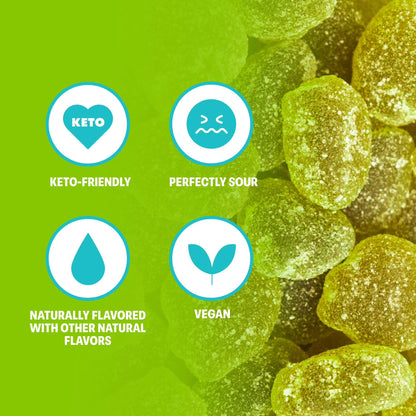 Shameless Snacks Green Apple Blast - Sour Candy & Fruit Snacks, Sour Apple Gummy Candy, Keto Snacks in Bulk, 3g Sugar Gluten Free Vegan for Kids & Adults