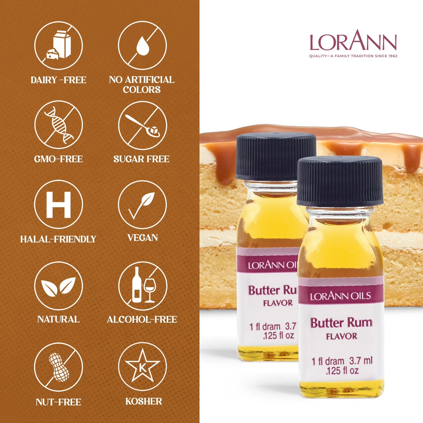 LorAnn Butter Rum Super Strength Flavor - Twin Pack of 1 Dram Bottles (.125 fl oz) - Candy, Confections & Baking