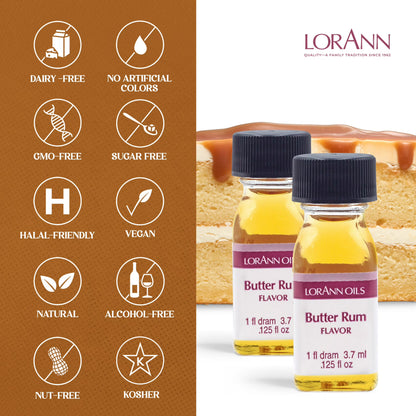 LorAnn Butter Rum Super Strength Flavor - Twin Pack of 1 Dram Bottles (.125 fl oz) - Candy, Confections & Baking