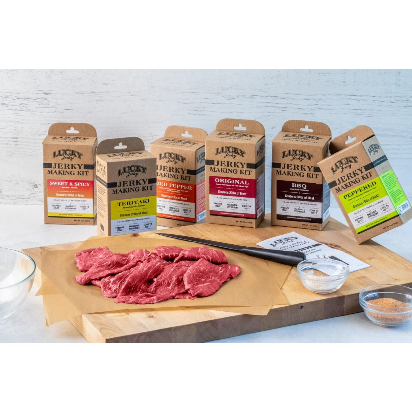 Lucky Jerky DIY Sweet & Spicy Seasoning Kit - Makes 20lbs of Jerky, Perfect for Slab & Stick Styles