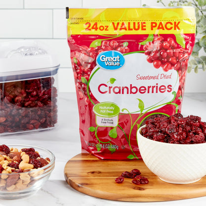 (2 pack) Great Value Sweetened Dried Cranberries, 24 oz