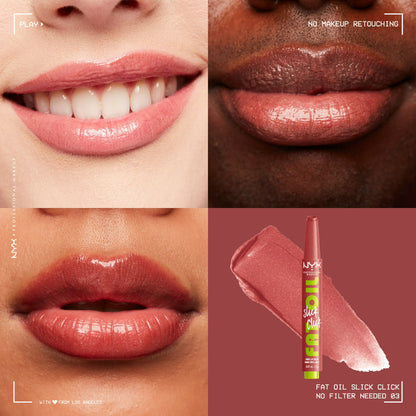 NYX Professional Makeup Fat Oil Slick Click Hydrating Tinted Lip Gloss with Lightweight Hydration, No Filter Needed, 0.07 oz