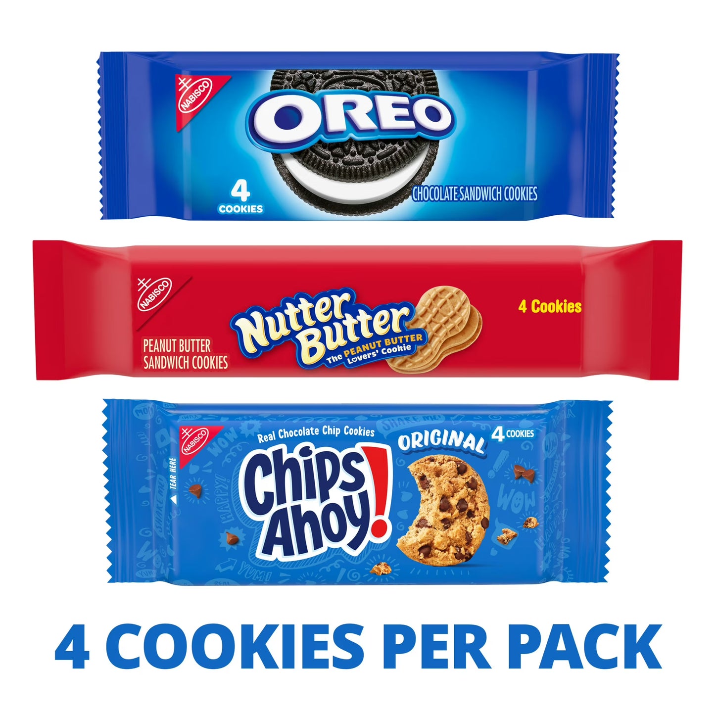 Nabisco Cookie Variety Pack, OREO, Nutter Butter, CHIPS AHOY!, 10 Snack Packs (4 Cookies Per Pack)
