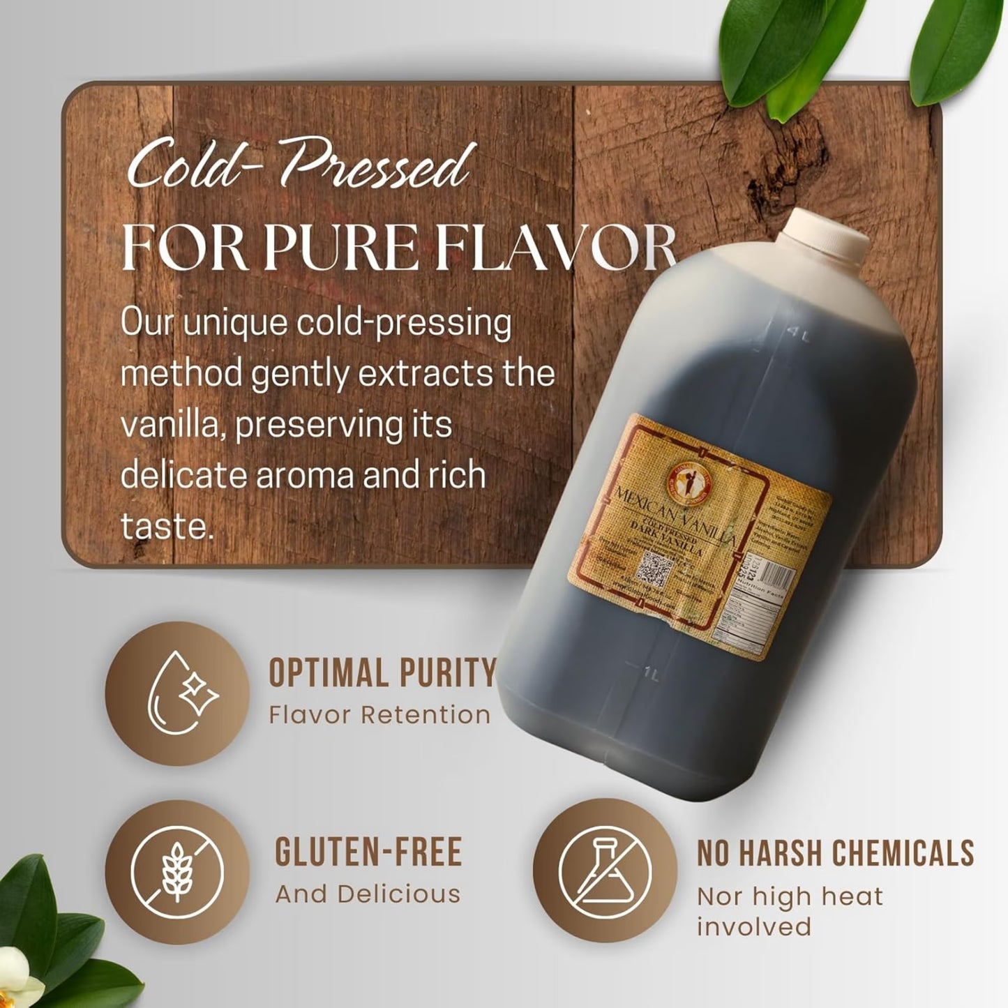 Pure Dark Mexican Vanilla Extract Gluten Free Vanilla for Baking Cakes, Cookies, Desserts, Coffee & Beverages Natural, Bold Flavour 4 Liter / 135.25 fl oz bottle