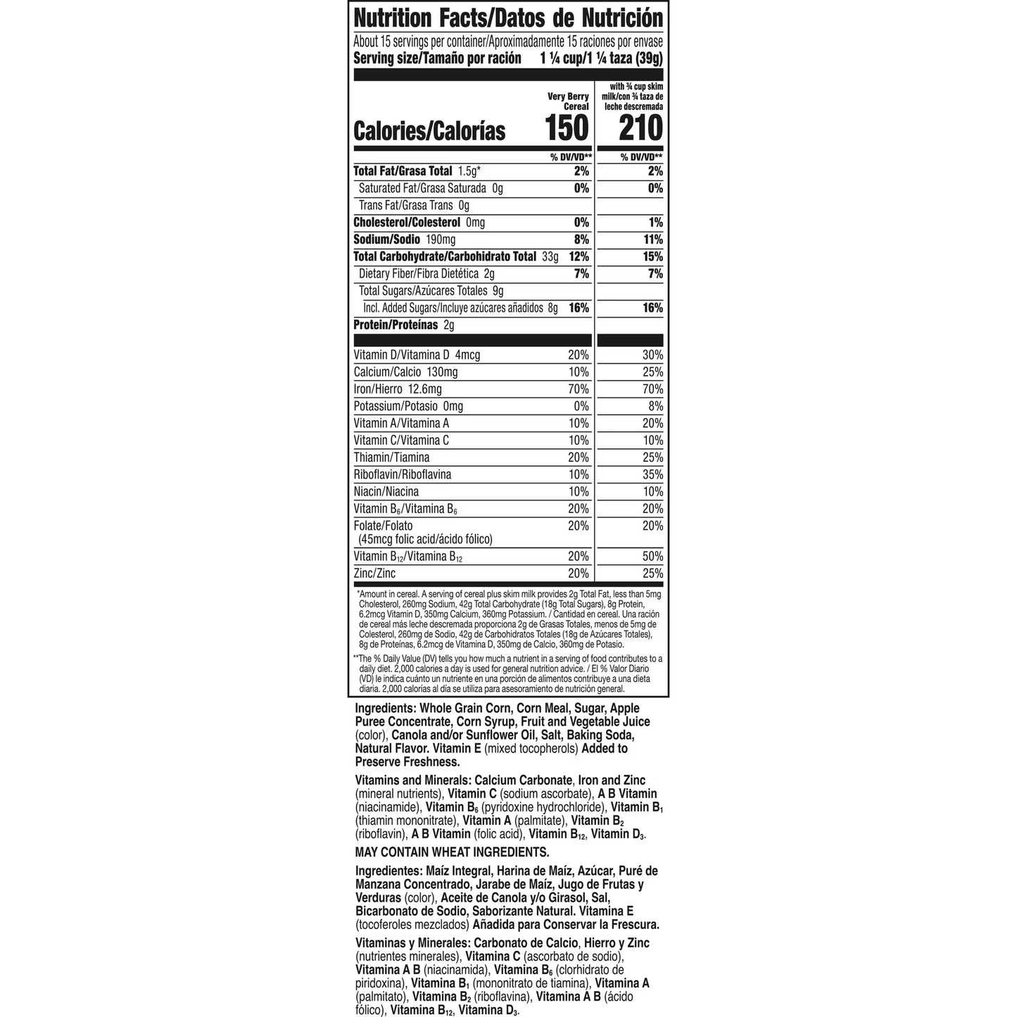 Mott's Very Berry Cereal, Made with Apple Puree, Whole Grain, Family Size, 21.6 oz