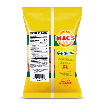 Mac's Original Chicharrones Pork Rinds, Pork Skins, 4 oz Bag