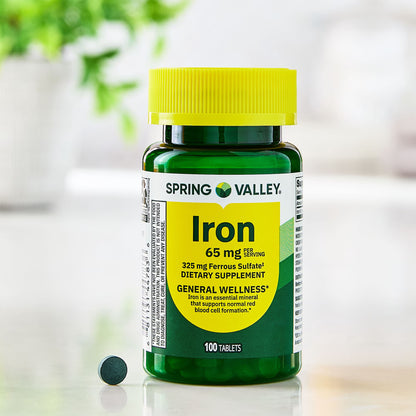 (3 pack) Spring Valley Iron General Health & Wellness Dietary Supplement Tablets, 65 mg, 100 Count
