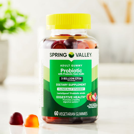 Spring Valley Probiotic with Prebiotic from Inulin Vegetarian Gummies for Digestive Health, Assorted Flavors, 3 Billion CFU, 60 Count