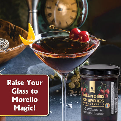 Gourmanity Brandied Cocktail Cherries, French Morello Cherries in Kirsch Brandy, for Cocktails and Desserts Kosher, Product of France 14.1oz